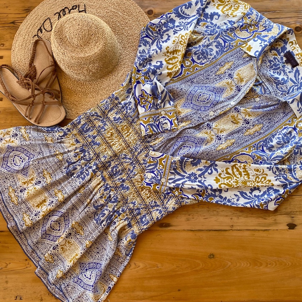 Hale Bob Long Sleeve Silk Dress